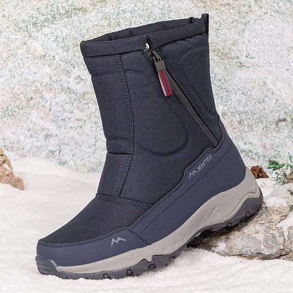 Botas de nieve para hombres con cremallera lateral, impermeable, no deslizante, resistente al desgaste, espesas y aterciopeladas tibias