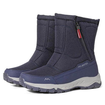 Botas de nieve para hombres con cremallera lateral, impermeable, no deslizante, resistente al desgaste, espesas y aterciopeladas tibias