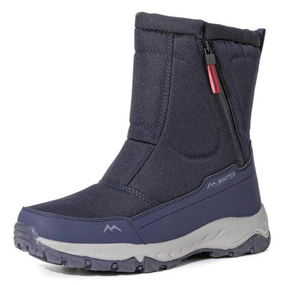 Botas de nieve para hombres con cremallera lateral, impermeable, no deslizante, resistente al desgaste, espesas y aterciopeladas tibias