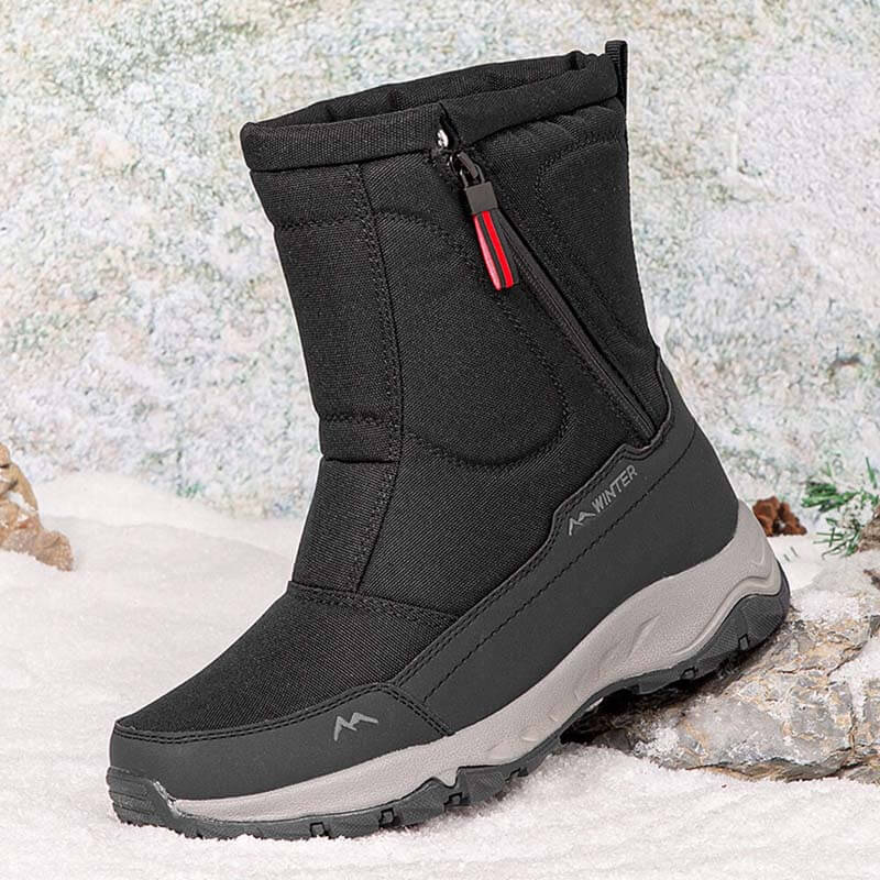 Botas de nieve para hombres con cremallera lateral, impermeable, no deslizante, resistente al desgaste, espesas y aterciopeladas tibias