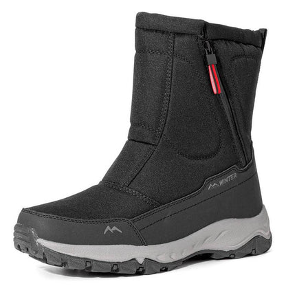 Botas de nieve para hombres con cremallera lateral, impermeable, no deslizante, resistente al desgaste, espesas y aterciopeladas tibias