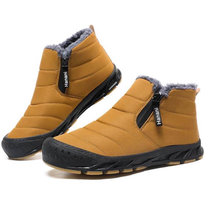 Warm gefütterte Schneestiefel, Reißverschluss, kurzer Schaft, flache, bequeme Outdoor-Stiefel, rutschfest und wasserdicht, Winter-Barfußschuhe (Unisex)