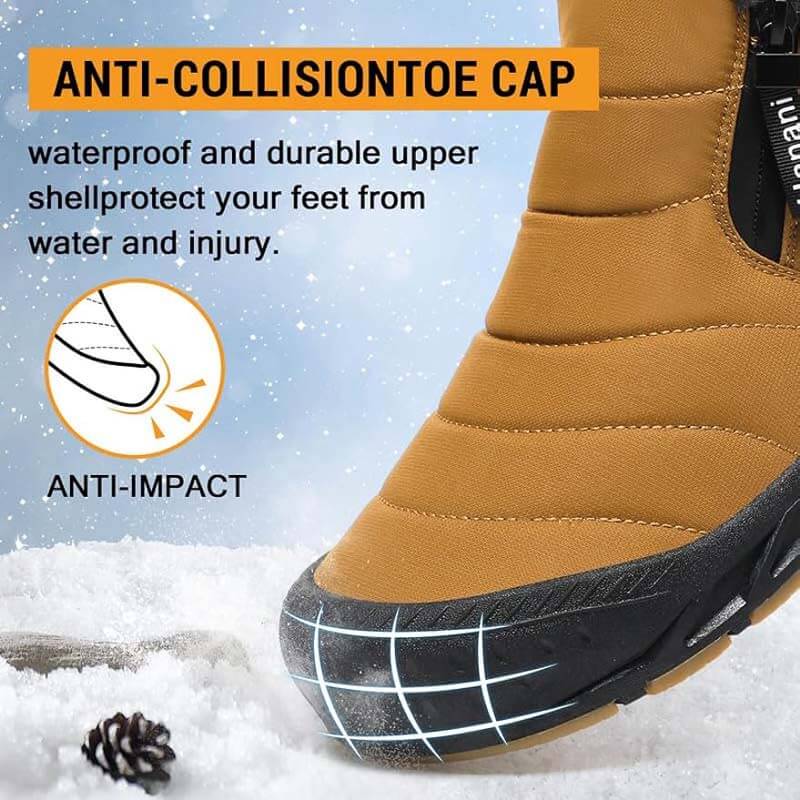 Warm gefütterte Schneestiefel, Reißverschluss, kurzer Schaft, flache, bequeme Outdoor-Stiefel, rutschfest und wasserdicht, Winter-Barfußschuhe (Unisex)