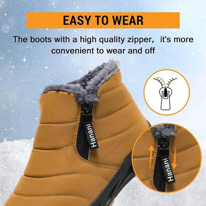 Warm gefütterte Schneestiefel, Reißverschluss, kurzer Schaft, flache, bequeme Outdoor-Stiefel, rutschfest und wasserdicht, Winter-Barfußschuhe (Unisex)