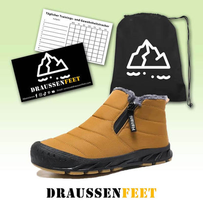 Warm gefütterte Schneestiefel, Reißverschluss, kurzer Schaft, flache, bequeme Outdoor-Stiefel, rutschfest und wasserdicht, Winter-Barfußschuhe (Unisex)