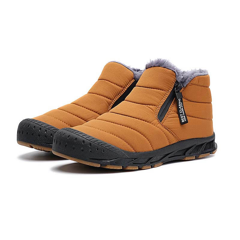 Warm gefütterte Schneestiefel, Reißverschluss, kurzer Schaft, flache, bequeme Outdoor-Stiefel, rutschfest und wasserdicht, Winter-Barfußschuhe (Unisex)