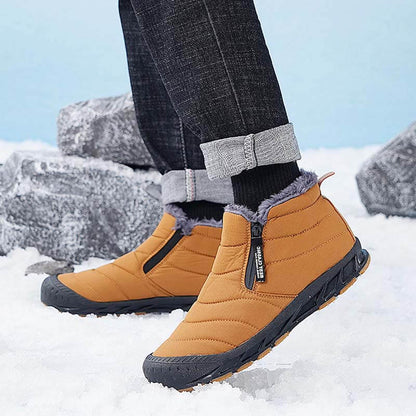 Warm gefütterte Schneestiefel, Reißverschluss, kurzer Schaft, flache, bequeme Outdoor-Stiefel, rutschfest und wasserdicht, Winter-Barfußschuhe (Unisex)
