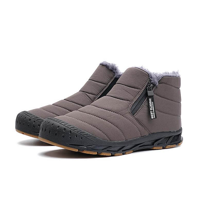 Warm gefütterte Schneestiefel, Reißverschluss, kurzer Schaft, flache, bequeme Outdoor-Stiefel, rutschfest und wasserdicht, Winter-Barfußschuhe (Unisex)