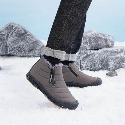 Warm gefütterte Schneestiefel, Reißverschluss, kurzer Schaft, flache, bequeme Outdoor-Stiefel, rutschfest und wasserdicht, Winter-Barfußschuhe (Unisex)
