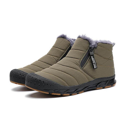 Warm gefütterte Schneestiefel, Reißverschluss, kurzer Schaft, flache, bequeme Outdoor-Stiefel, rutschfest und wasserdicht, Winter-Barfußschuhe (Unisex)