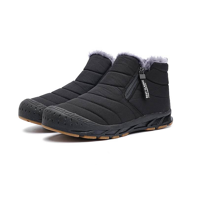 Warm gefütterte Schneestiefel, Reißverschluss, kurzer Schaft, flache, bequeme Outdoor-Stiefel, rutschfest und wasserdicht, Winter-Barfußschuhe (Unisex)