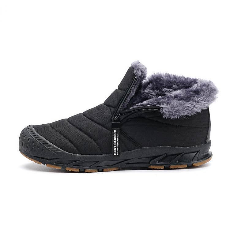 Warm gefütterte Schneestiefel, Reißverschluss, kurzer Schaft, flache, bequeme Outdoor-Stiefel, rutschfest und wasserdicht, Winter-Barfußschuhe (Unisex)