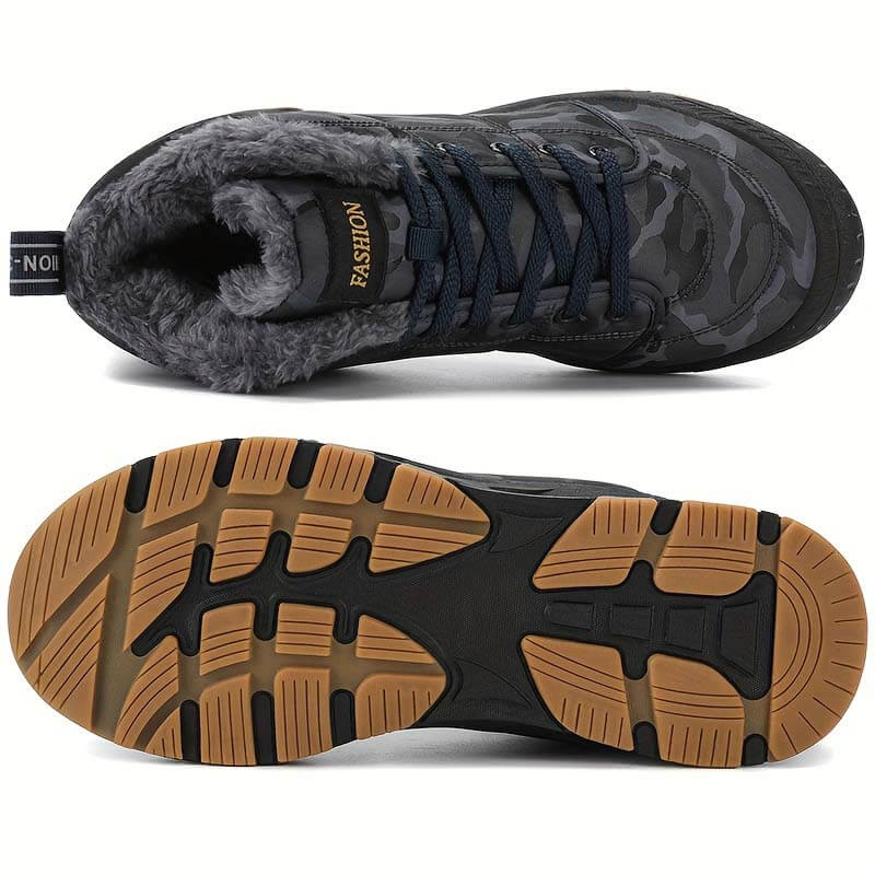 Herren-Schneestiefel, warme Fleece-gemütliche rutschfeste Stiefeletten, Plüsch-bequeme Outdoor-Wanderschuhe, gefütterte Trekkingschuhe, Winter