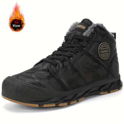 Herren-Schneestiefel, warme Fleece-gemütliche rutschfeste Stiefeletten, Plüsch-bequeme Outdoor-Wanderschuhe, gefütterte Trekkingschuhe, Winter