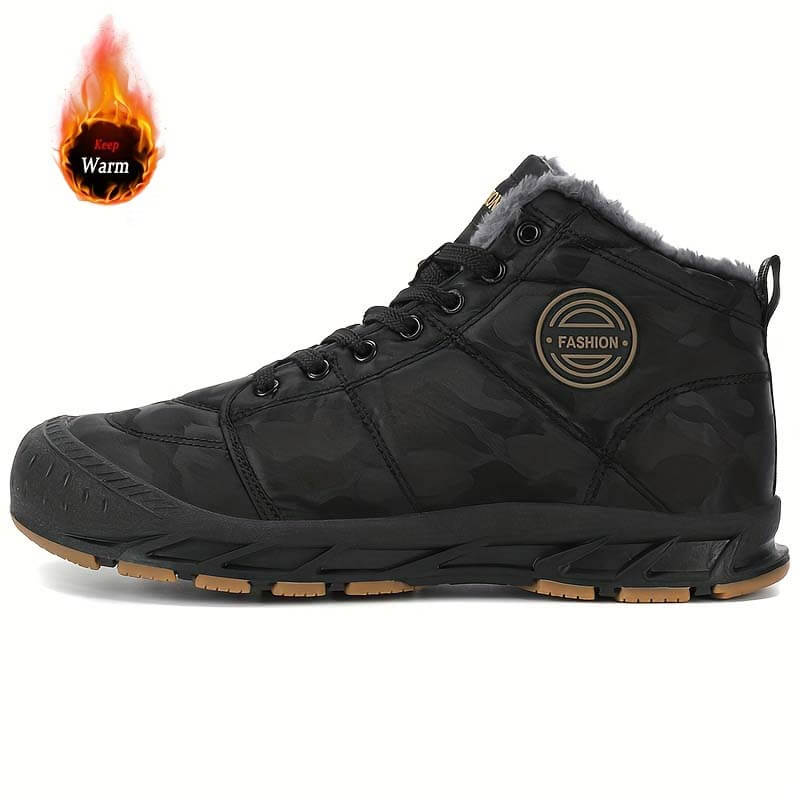 Herren-Schneestiefel, warme Fleece-gemütliche rutschfeste Stiefeletten, Plüsch-bequeme Outdoor-Wanderschuhe, gefütterte Trekkingschuhe, Winter