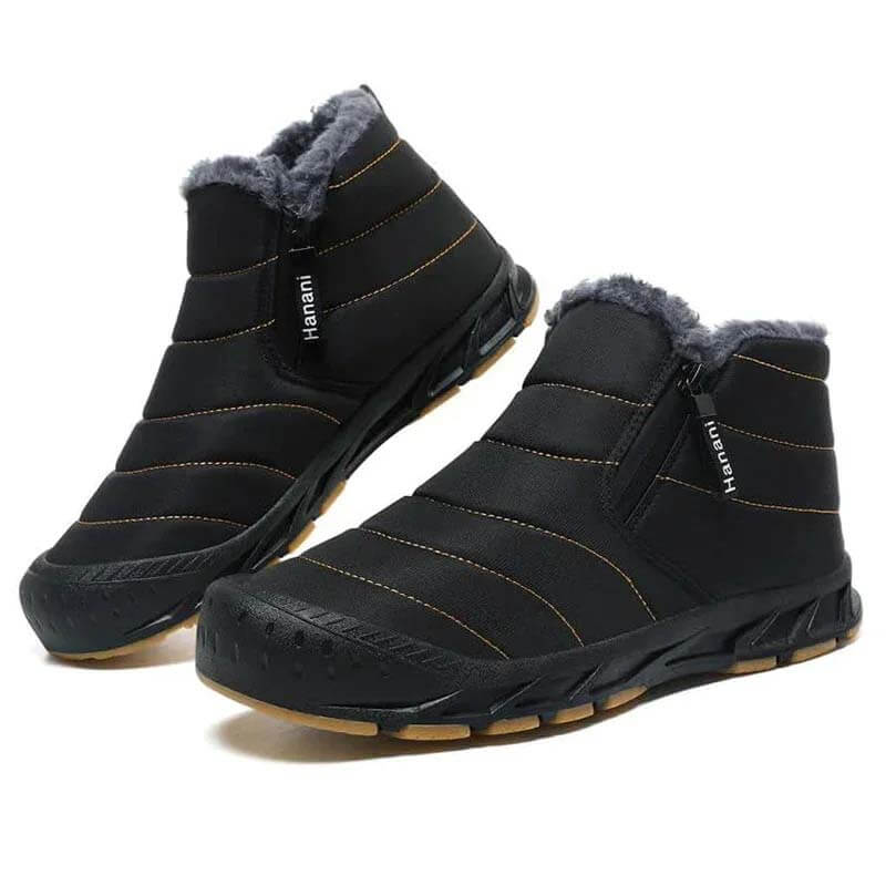 Warm gefütterte Schneestiefel, Reißverschluss, kurzer Schaft, flache, bequeme Outdoor-Stiefel, rutschfest und wasserdicht, Winter-Barfußschuhe (Unisex)