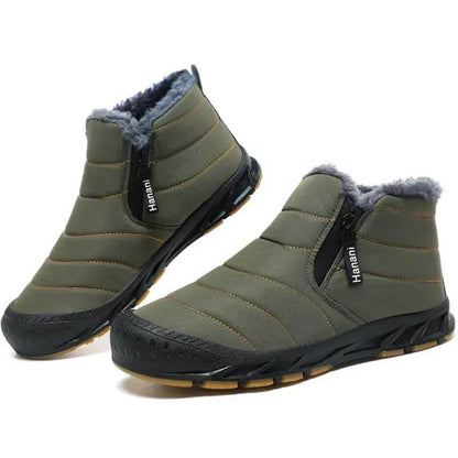Warm gefütterte Schneestiefel, Reißverschluss, kurzer Schaft, flache, bequeme Outdoor-Stiefel, rutschfest und wasserdicht, Winter-Barfußschuhe (Unisex)