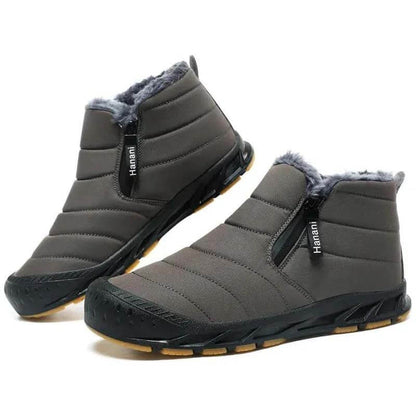 Warm gefütterte Schneestiefel, Reißverschluss, kurzer Schaft, flache, bequeme Outdoor-Stiefel, rutschfest und wasserdicht, Winter-Barfußschuhe (Unisex)