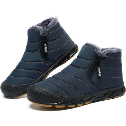 Warm gefütterte Schneestiefel, Reißverschluss, kurzer Schaft, flache, bequeme Outdoor-Stiefel, rutschfest und wasserdicht, Winter-Barfußschuhe (Unisex)