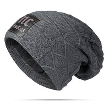 Lade das Bild in den Galerie-Viewer, Herren Winter Plus Samt Warme Strickmütze Lässig NC Letter Solid Skullies Beanie Hat
