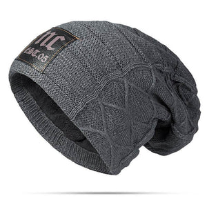 Herren Winter Plus Samt Warme Strickmütze Lässig NC Letter Solid Skullies Beanie Hat