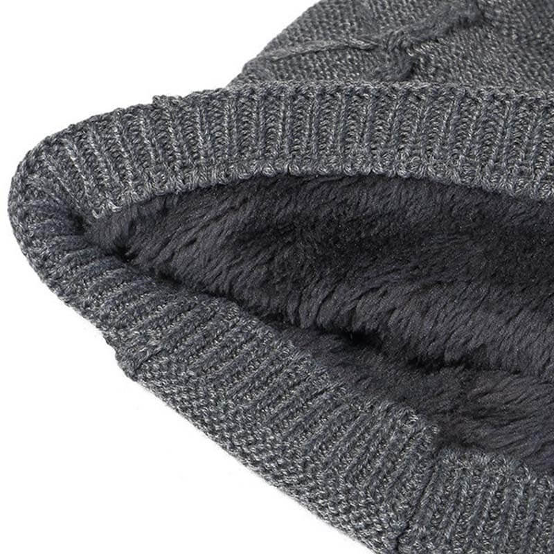Herren Winter Plus Samt Warme Strickmütze Lässig NC Letter Solid Skullies Beanie Hat