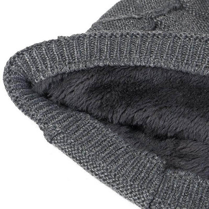 Herren Winter Plus Samt Warme Strickmütze Lässig NC Letter Solid Skullies Beanie Hat