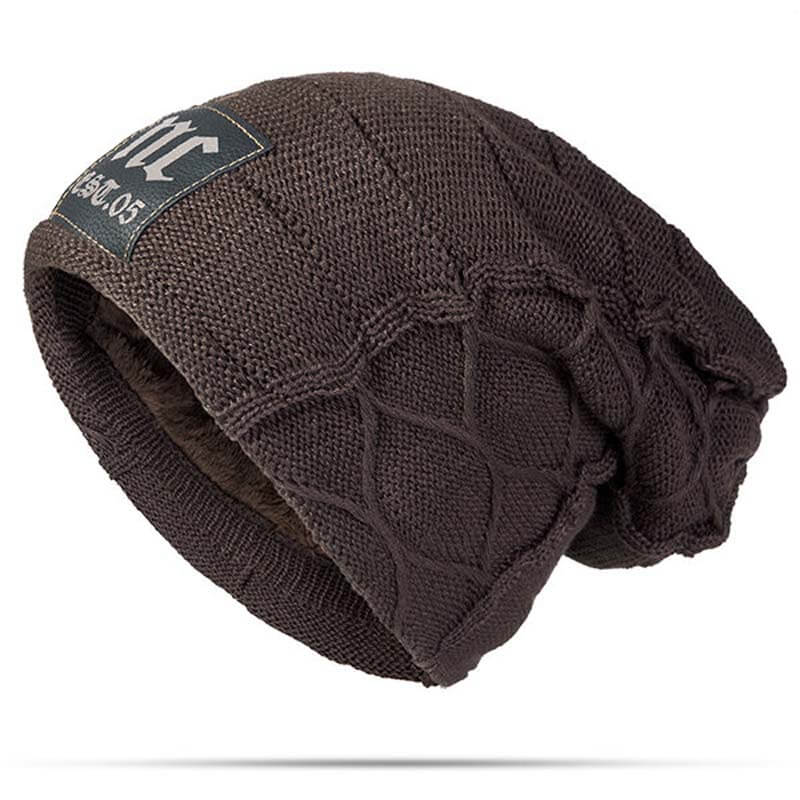 Herren Winter Plus Samt Warme Strickmütze Lässig NC Letter Solid Skullies Beanie Hat