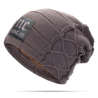 Herren Winter Plus Samt Warme Strickmütze Lässig NC Letter Solid Skullies Beanie Hat