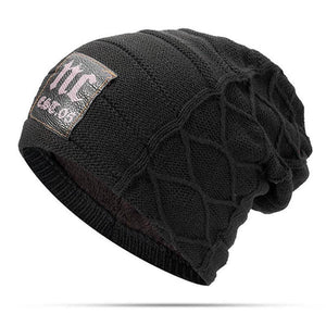 Herren Winter Plus Samt Warme Strickmütze Lässig NC Letter Solid Skullies Beanie Hat