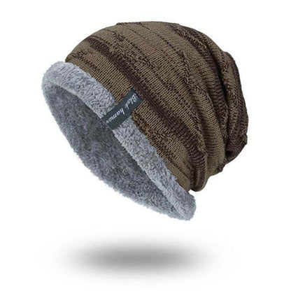 Herren Solid Color Stripe Knit Plus Velvet Fashion Beanie Hüte für Männer Outdoor Halten Sie warme Mützen