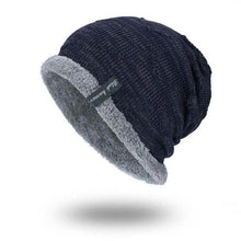 Lade das Bild in den Galerie-Viewer, Herren Solid Color Stripe Knit Plus Velvet Fashion Beanie Hüte für Männer Outdoor Halten Sie warme Mützen
