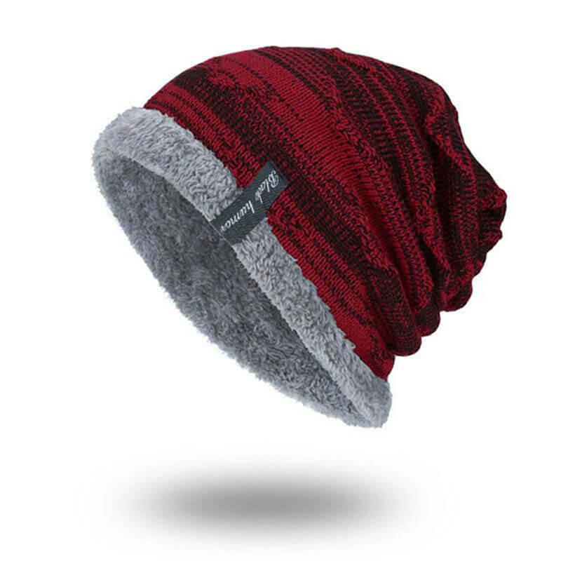 Herren Solid Color Stripe Knit Plus Velvet Fashion Beanie Hüte für Männer Outdoor Halten Sie warme Mützen