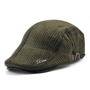 Herren Strick Flat Cap Gepolsterte Warm Beret Caps Casual Outdoor Visier Vorwärtshut