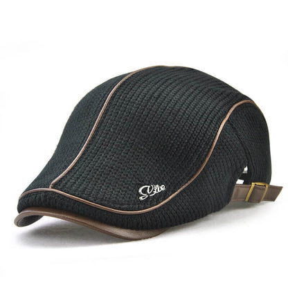 Herren Strick Flat Cap Gepolsterte Warm Beret Caps Casual Outdoor Visier Vorwärtshut