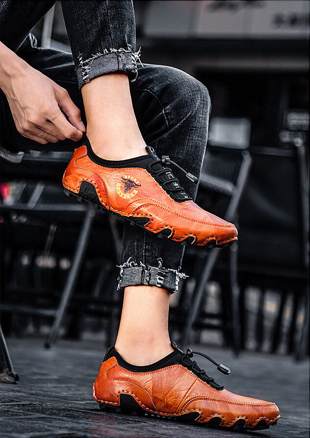 Herren Casual Fashion Bequeme hochwertige handgefertigte Leder-Fahrschuhe flach