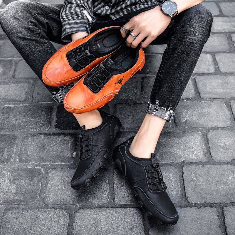 Herren Casual Fashion Bequeme hochwertige handgefertigte Leder-Fahrschuhe flach