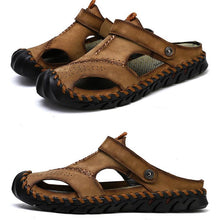 Lade das Bild in den Galerie-Viewer, draussenfeet handgefertigte lederschuhe sandalen hausschuhe 131904 dunkelbraun
