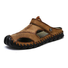 Lade das Bild in den Galerie-Viewer, draussenfeet handgefertigte lederschuhe sandalen hausschuhe 131904 dunkelbraun
