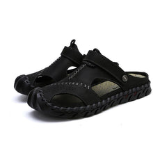 Lade das Bild in den Galerie-Viewer, draussenfeet handgefertigte lederschuhe sandalen hausschuhe 131904 schwarz
