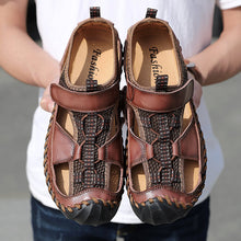Lade das Bild in den Galerie-Viewer, draussenfeet handgefertigte lederschuhe sandalen hausschuhe 148010 dunkelbraun
