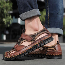 Lade das Bild in den Galerie-Viewer, draussenfeet handgefertigte lederschuhe sandalen hausschuhe 148010 dunkelbraun
