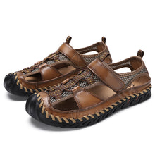Lade das Bild in den Galerie-Viewer, draussenfeet handgefertigte lederschuhe sandalen hausschuhe 148010 hellbraun
