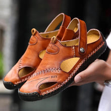Lade das Bild in den Galerie-Viewer, draussenfeet handgefertigte lederschuhe sandalen hausschuhe 31140 rotbraun
