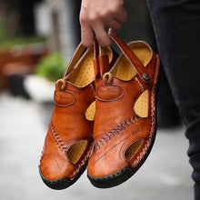 Lade das Bild in den Galerie-Viewer, draussenfeet handgefertigte lederschuhe sandalen hausschuhe 31140 rotbraun
