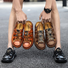 Lade das Bild in den Galerie-Viewer, draussenfeet handgefertigte lederschuhe sandalen hausschuhe 31269 braun
