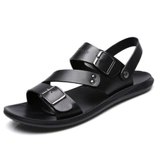 Lade das Bild in den Galerie-Viewer, draussenfeet handgefertigte lederschuhe sandalen hausschuhe 31270 schwarz
