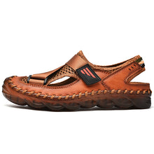 Lade das Bild in den Galerie-Viewer, draussenfeet handgefertigte lederschuhe sandalen hausschuhe 31299 braun
