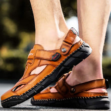 Lade das Bild in den Galerie-Viewer, draussenfeet handgefertigte lederschuhe sandalen hausschuhe 31306 braun
