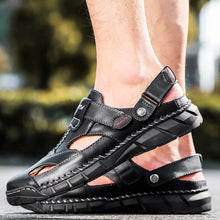 Lade das Bild in den Galerie-Viewer, draussenfeet handgefertigte lederschuhe sandalen hausschuhe 31306 schwarz
